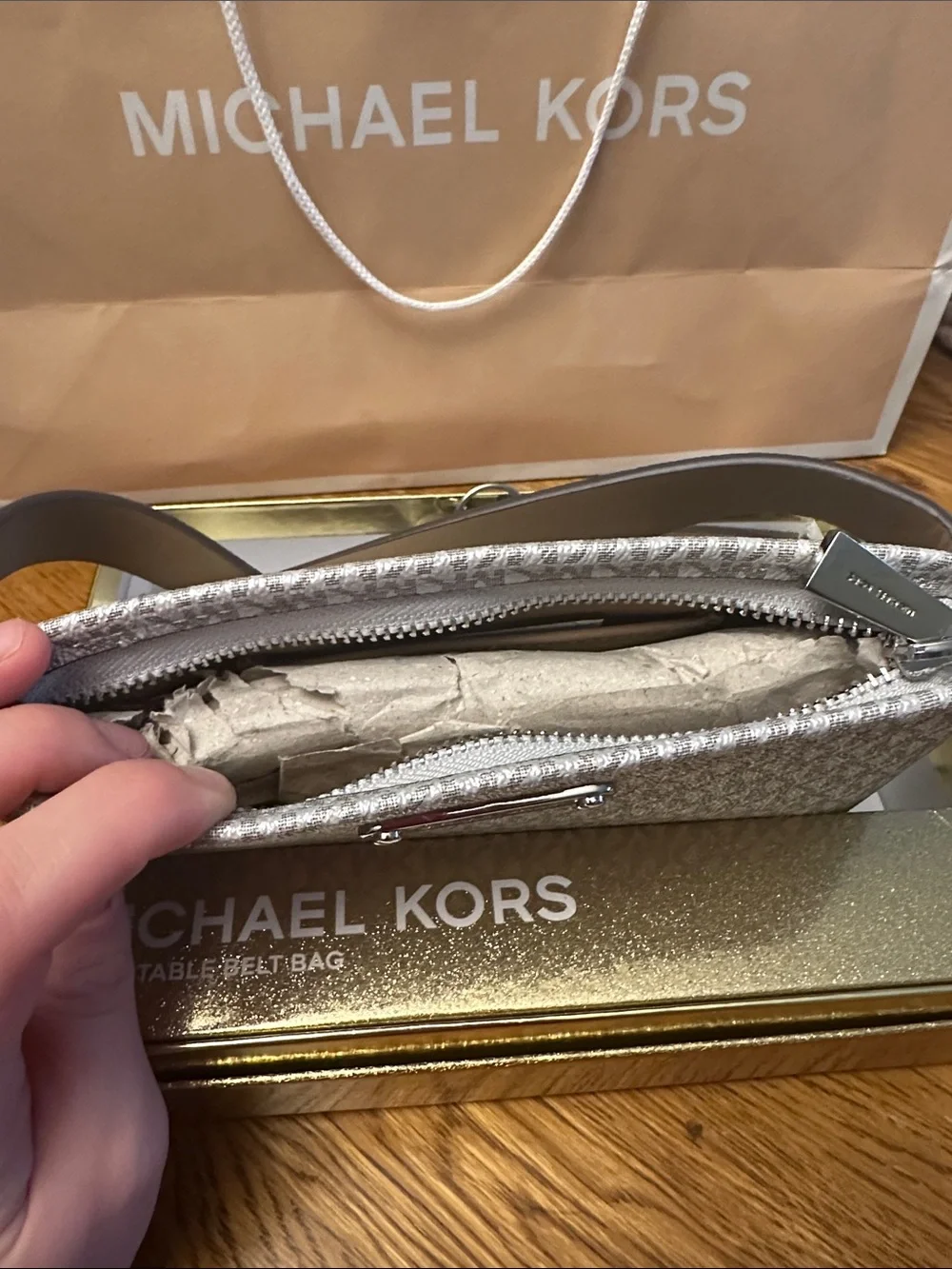 Michael Kors Metallic Silver Signature Belt Bag